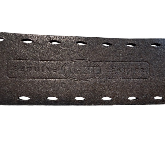 Fossil Brown Leather Belt Turquoise Concho Buckle Boho Western Fits 34-39 In main image 11